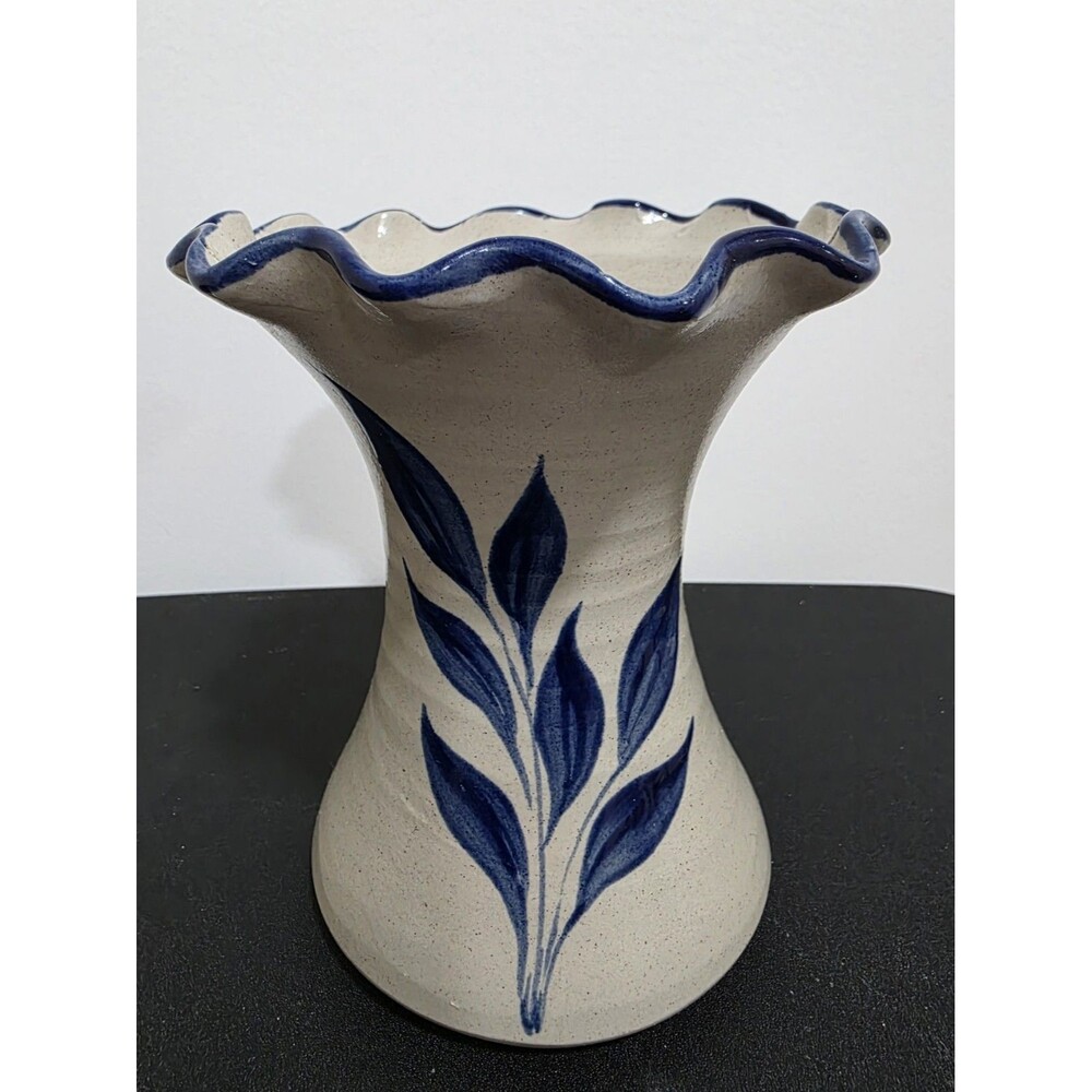 Colonial WILLIAMSBURG POTTERY 2000 RuffledEdge CROCK Vase Utensil Holder 9" EuC